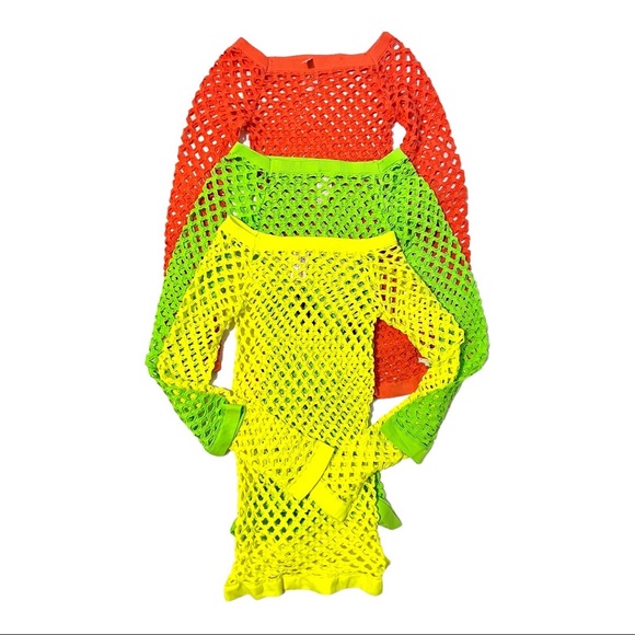 Elastic Nylon Spandex Long Sleeve Fishnet Layer Blouse Top - Picture 13 of 13